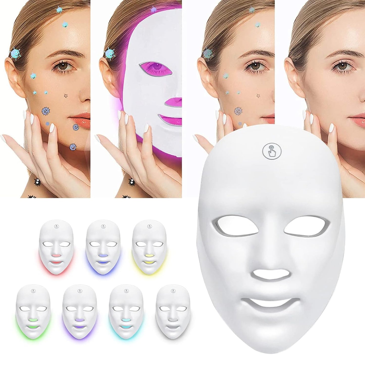 Led-Gesichtsmaske, Photon Therapie Maske, Drahtlose 7 Farbe Led Maske, Hautverjüngungs Gesichtsmaske Für Gesicht Anti-Aging, Whitening, Reduziert Pickel (A)