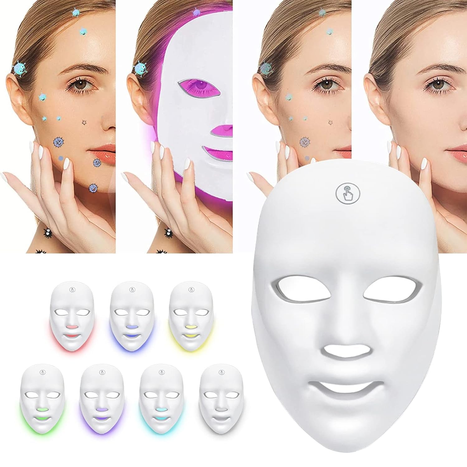 Led-Gesichtsmaske, Photon Therapie Maske, Drahtlose 7 Farbe Led Maske, Hautverjüngungs Gesichtsmaske Für Gesicht Anti-Aging, Whitening, Reduziert Pickel (A)